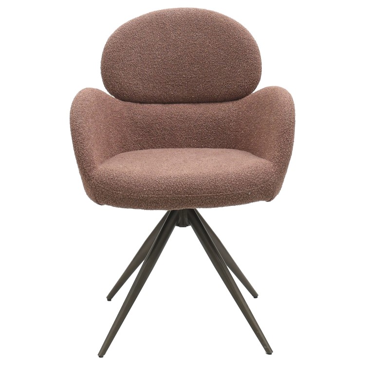 Set of 4 Brown Boucle Swivel Dining Chairs - Joelle