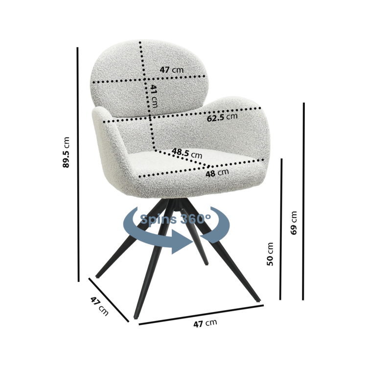 Set of 4 Beige Boucle Swivel Dining Chairs - Joelle