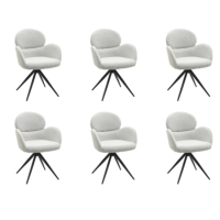 Set of 6 Beige Boucle Swivel Dining Chairs - Joelle Set of 6 Beige Boucle Swivel Dining Chairs - Joelle
