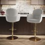Set of 2 Beige Boucle Adjustable Swivel Bar Stools with Back - Joelle