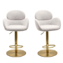 Set of 2 Beige Boucle Adjustable Swivel Bar Stools with Back - Joelle