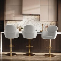 Set of 3 Beige Boucle Adjustable Swivel Bar Stools with Back - Joelle