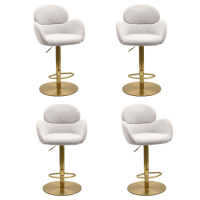 Set of 4 Beige Boucle Adjustable Swivel Bar Stools with Back - Joelle