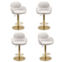 Set of 4 Beige Boucle Adjustable Swivel Bar Stools with Back - Joelle