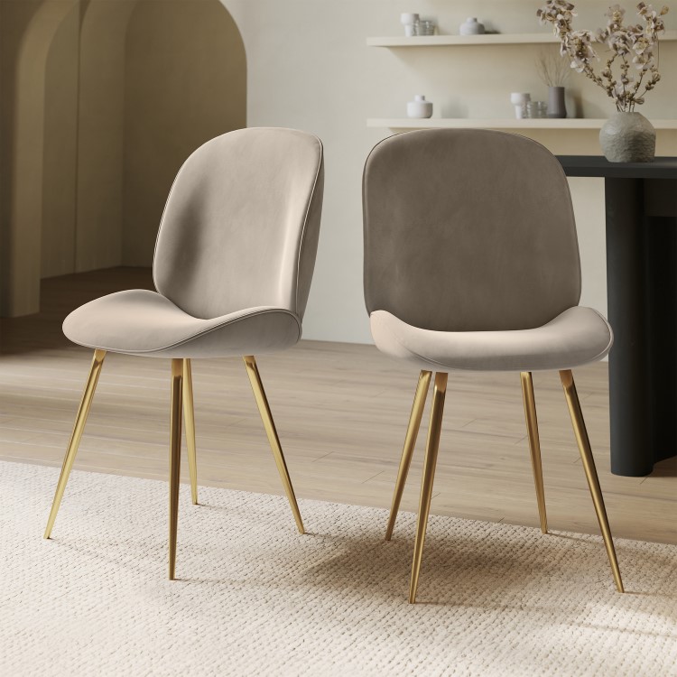 Set of 2 Mink Velvet Dining Chairs with Gold Legs - Jenna
