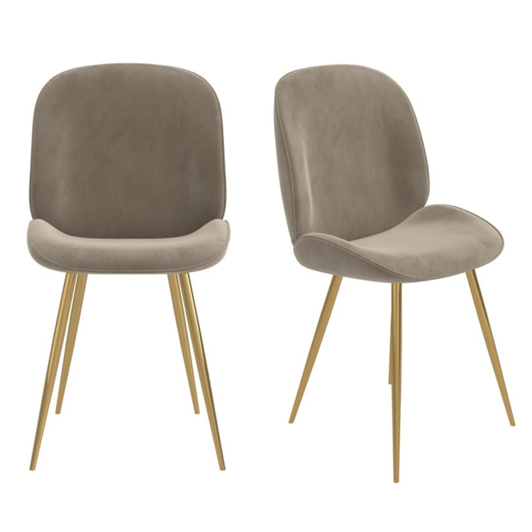 Set of 2 Mink Velvet Dining Chairs with Gold Legs - Jenna