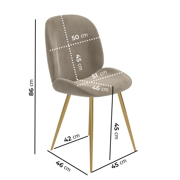 Set of 2 Mink Velvet Dining Chairs with Gold Legs - Jenna