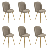 Set of 6 Mink Velvet Dining Chairs with Gold Legs - Jenna