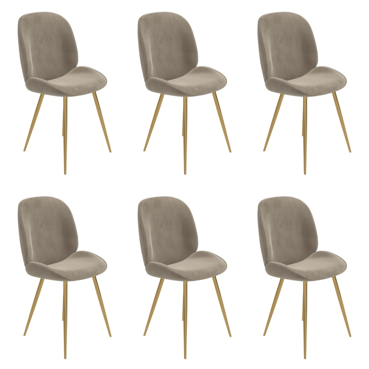 Set of 6 Mink Velvet Dining Chairs with Gold Legs - Jenna