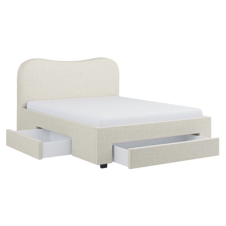 Cream Upholstered Double Bed Frame with Storage Drawers – Joanie