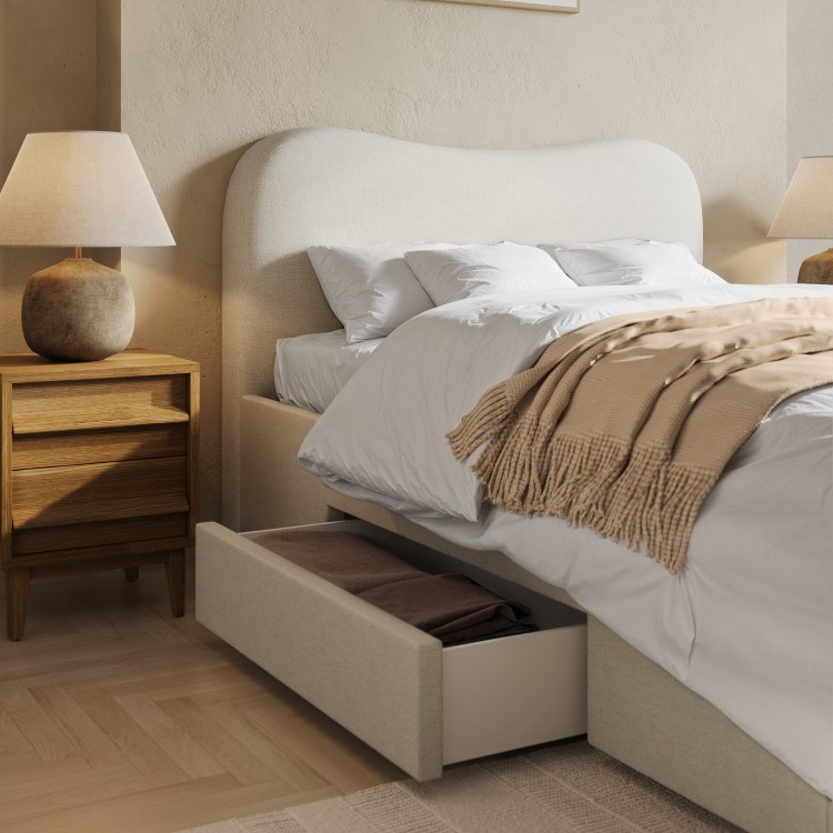 Cream Upholstered Double Bed Frame with Storage Drawers – Joanie