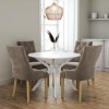 White Round Dining Table with 4 Mink Velvet Dining Chairs - Karie