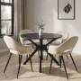 Small Round Black Dining Table Set with 4 Beige Upholstered Chairs - Seats 4 - Karie