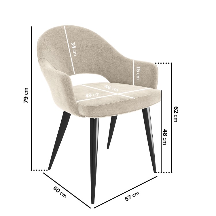 Small Round Black Dining Table Set with 4 Beige Upholstered Chairs - Seats 4 - Karie
