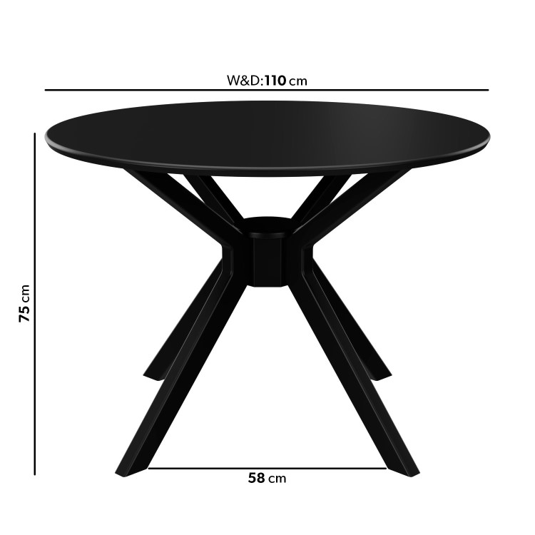 Small Round Black Dining Table Set with 4 Beige Upholstered Chairs - Seats 4 - Karie