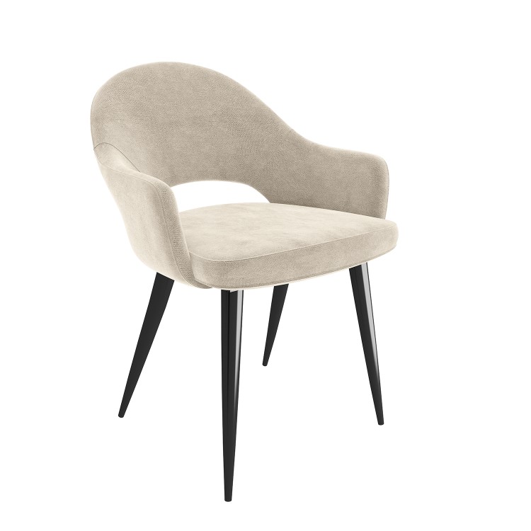 Small Round Black Dining Table Set with 4 Beige Upholstered Chairs - Seats 4 - Karie