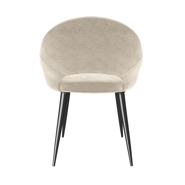 Small Round Black Dining Table Set with 4 Beige Upholstered Chairs - Seats 4 - Karie