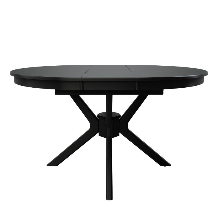 Large Round to Oval Black Extendable Dining Table Set with 6 Beige Upholstered Chairs - Seats 6 - Karie