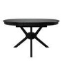 Large Round to Oval Black Extendable Dining Table Set with 6 Beige Upholstered Chairs - Seats 6 - Karie