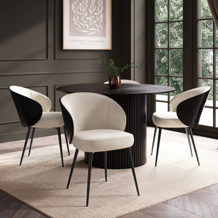 Beige Upholstered Dining Chair with Wooden Back - Tori