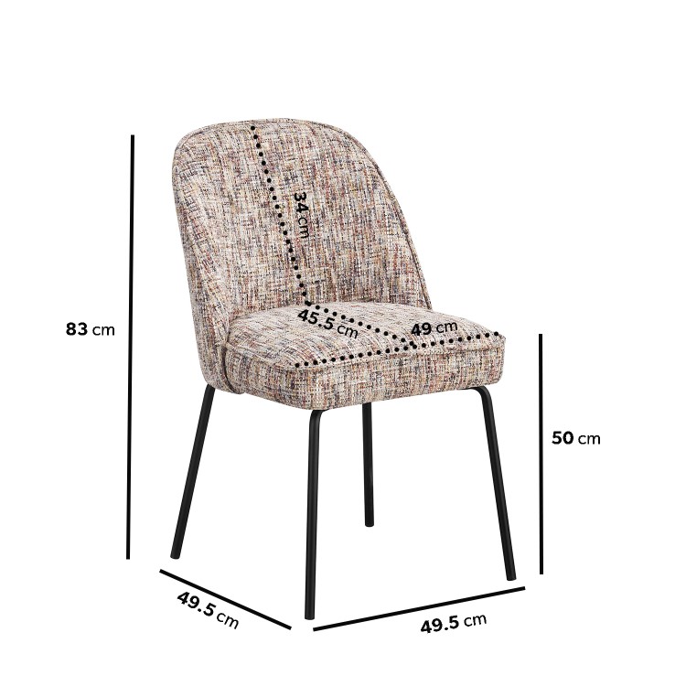 Set of 2 Curved Dining Chairs in Multi Coloured Fabric - Celia