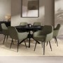 Round to Oval Black Extendable Dining Table Set with 6 Sage Green Faux Leather Chairs - Seats 6 - Karie