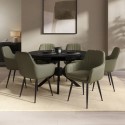 BUN/KAE003/98079 Round to Oval Black Extendable Dining Table Set with 6 Sage Green Faux Leather Chairs - Seats 6 - Karie