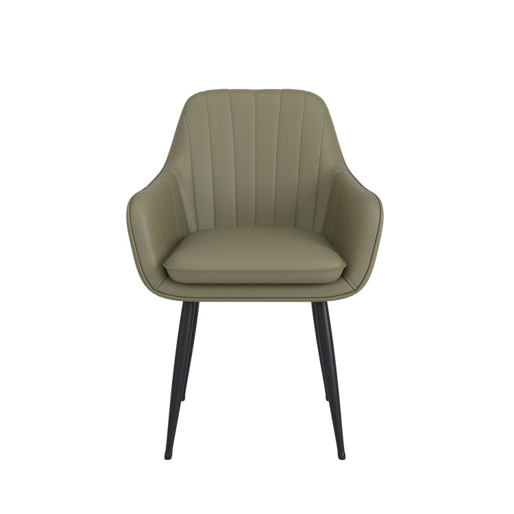 Round to Oval Black Extendable Dining Table Set with 6 Sage Green Faux Leather Chairs - Seats 6 - Karie