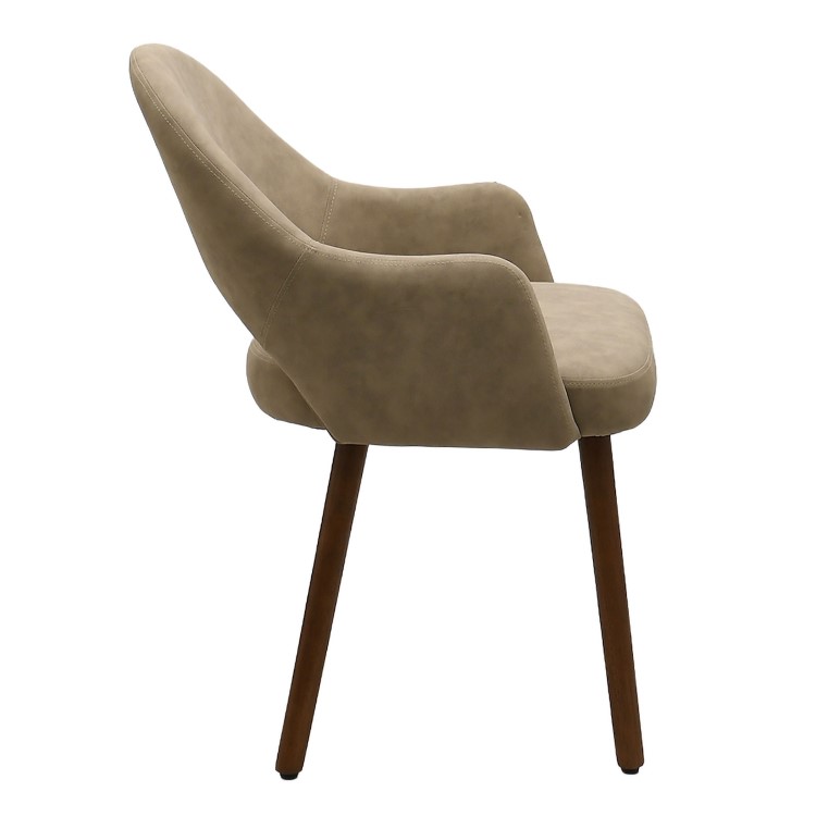 Set of 4 Beige Faux Leather Dining Chairs with Walnut Legs - Colbie