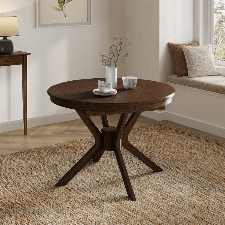 Large Walnut Round to Oval Extendable Dining Table - Seats 4 - 6 - Karie