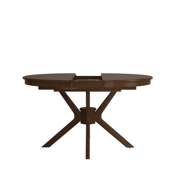 Round to Oval Walnut Extendable Dining Table Set with 4 Beige Faux Leather Chairs - Seats 4 - Karie