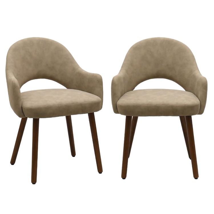 Set of 2 Beige Faux Leather Dining Chairs with Walnut Legs - Colbie