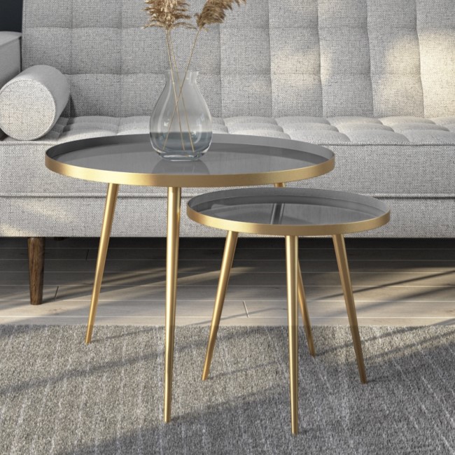 Round Nest of Tables in Gold & Grey - Kaisa