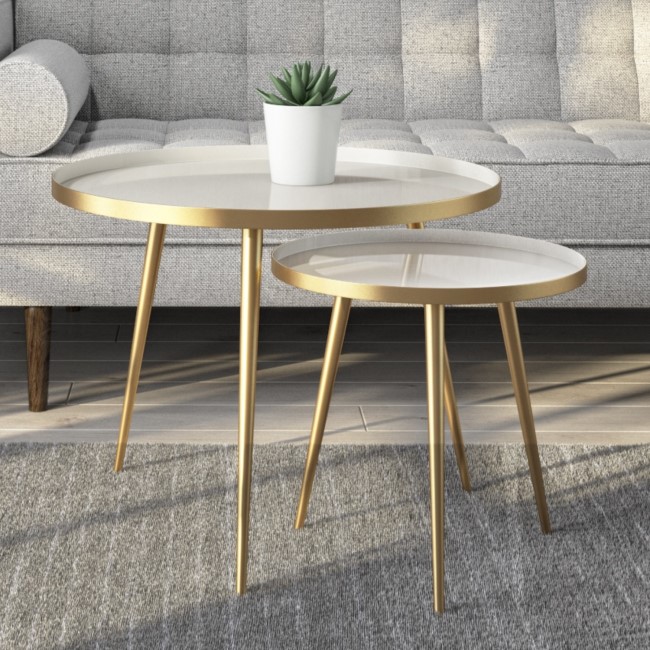 Round Side Tables -2- in Gold & Taupe - Kaisa