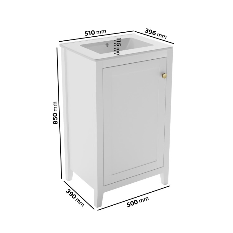 ALMOST PERFECT - 500mm White Freestanding Vanity Unit with Basin - Kinsley 
