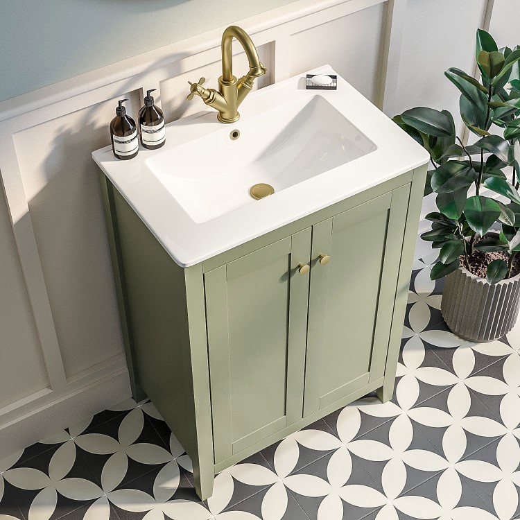 ONLY OPENED - 600mm Green Freestanding Vanity Unit with Basin - Kinsley
