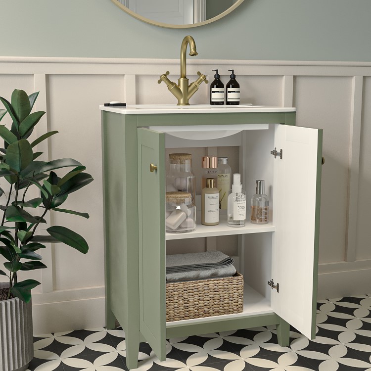 ONLY OPENED - 600mm Green Freestanding Vanity Unit with Basin - Kinsley