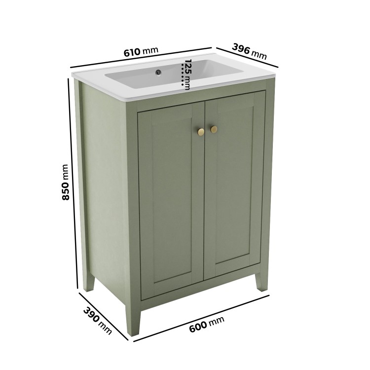 ONLY OPENED - 600mm Green Freestanding Vanity Unit with Basin - Kinsley