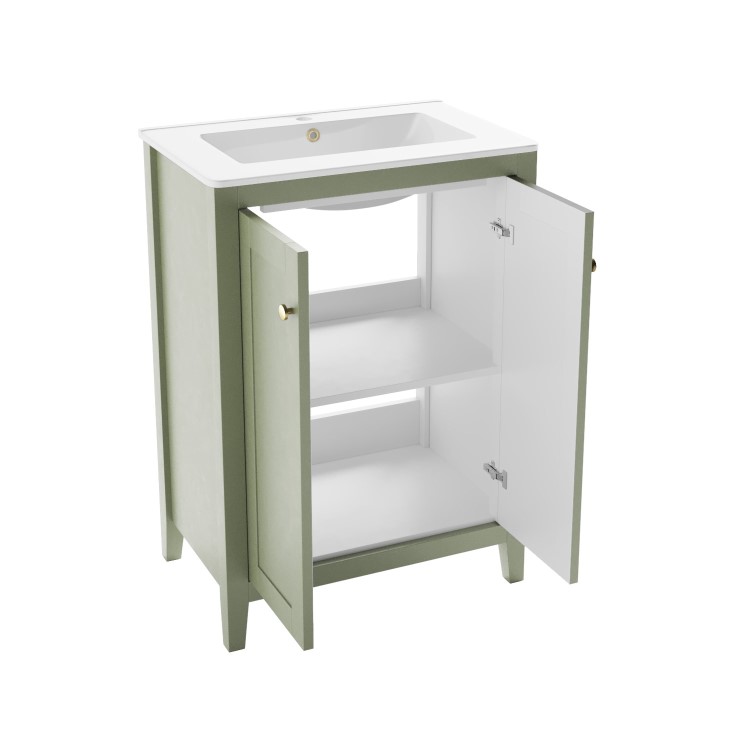 ONLY OPENED - 600mm Green Freestanding Vanity Unit with Basin - Kinsley