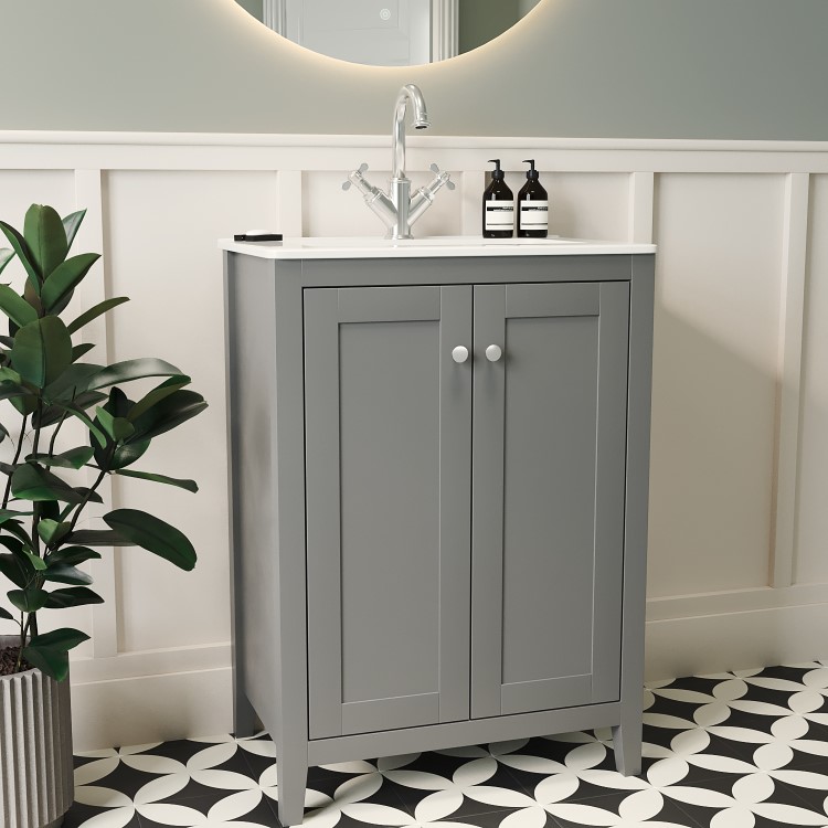 Grade A1 - 600mm Grey Freestanding Vanity Unit with Basin - Kinsley 