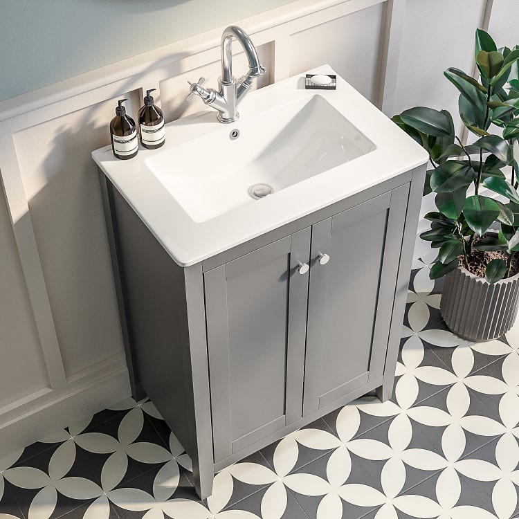 Grade A1 - 600mm Grey Freestanding Vanity Unit with Basin - Kinsley 