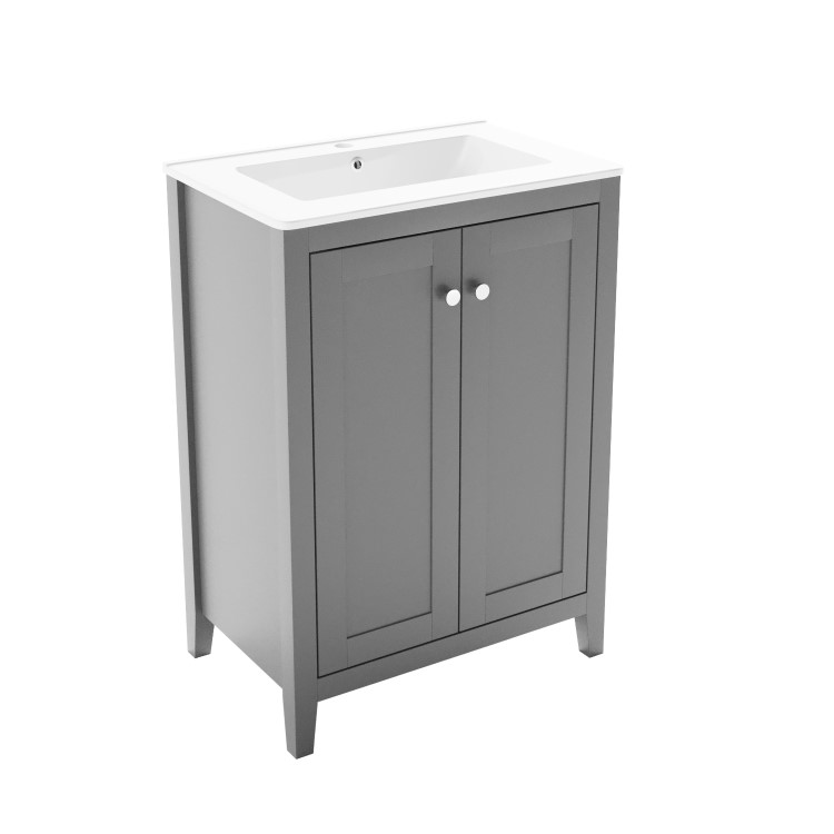 Grade A1 - 600mm Grey Freestanding Vanity Unit with Basin - Kinsley 