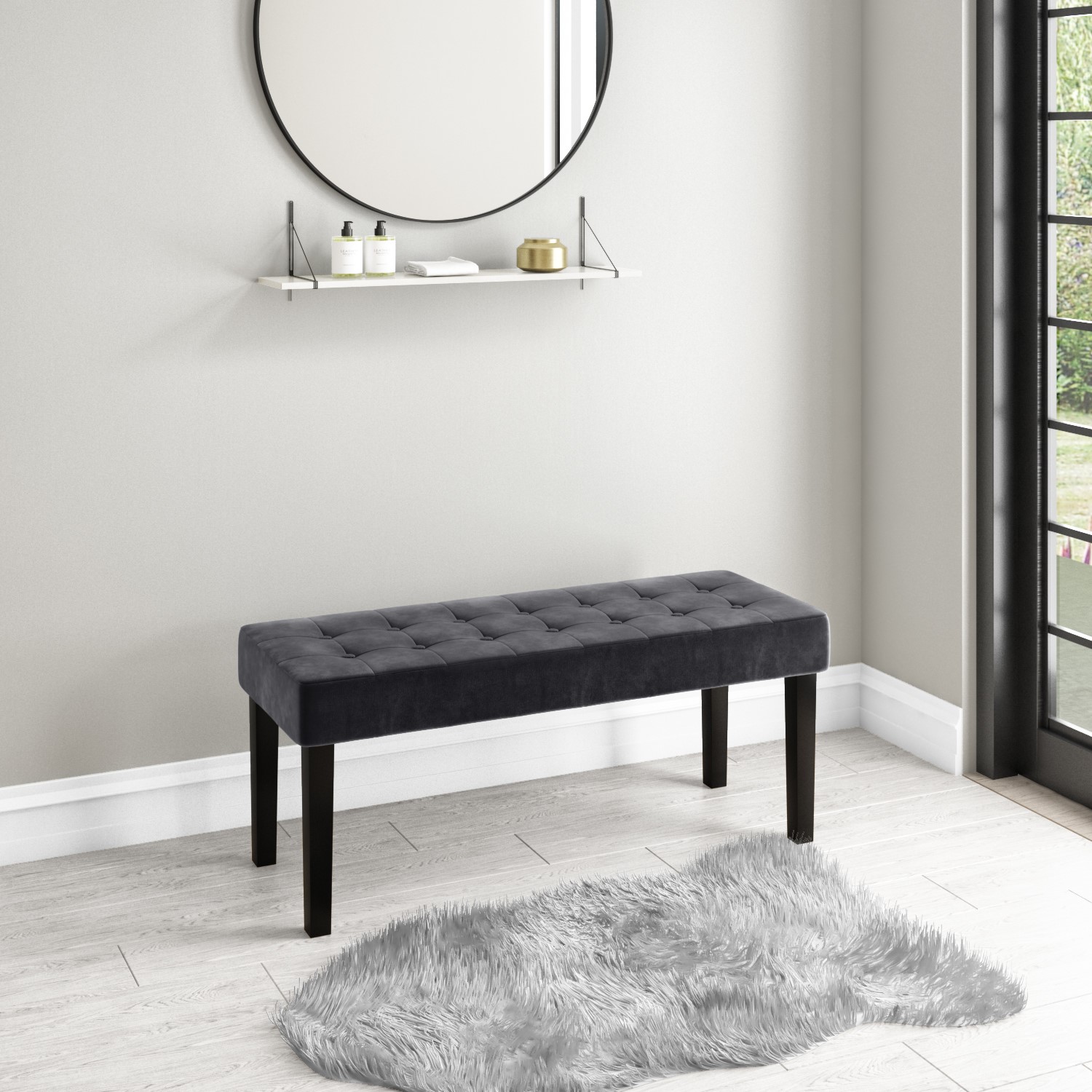 Grey Velvet Hallway Bench Seats 2 Kaylee BuyItDirect.ie
