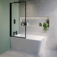 Freestanding Single Ended Left Hand Corner Shower Bath with Black Bath Screen 1500 x 740mm - Kona Freestanding Single Ended Left Hand Corner Shower Bath with Black Bath Screen 1500 x 740mm - Kona