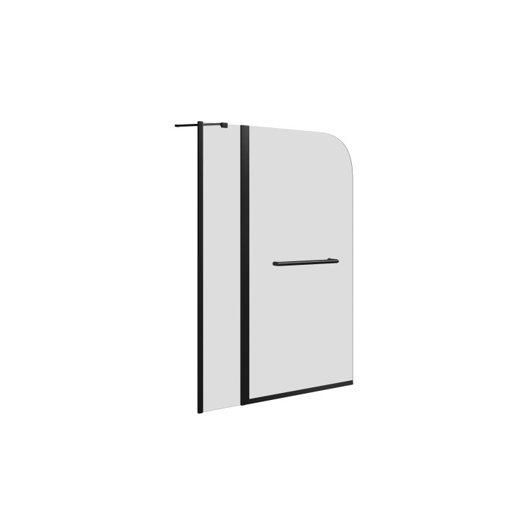 Freestanding Single Ended Left Hand Corner Shower Bath with Black Bath Screen with Fixed Panel & Towel Rail  1500 x 740mm - Kona