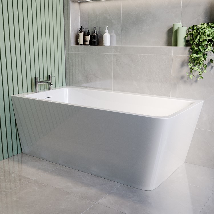 Freestanding Single Ended Left Hand Corner Shower Bath with Black Bath Screen 1500 x 740mm - Kona