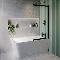 Freestanding Single Ended Right Hand Corner Shower Bath with Black Sliding Bath Screen 1500 x 740mm - Kona Freestanding Single Ended Right Hand Corner Shower Bath with Black Sliding Bath Screen 1500 x 740mm - Kona
