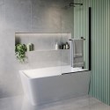 BUN/KONARH1500/90986 Freestanding Single Ended Right Hand Corner Shower Bath with Black Bath Screen with Towel Rail  1500 x 800mm - Kona