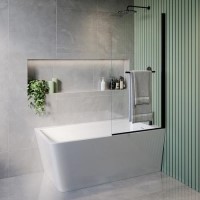 Freestanding Single Ended Right Hand Corner Shower Bath with Black Bath Screen with Towel Rail  1500 x 800mm - Kona Freestanding Single Ended Right Hand Corner Shower Bath with Black Bath Screen with Towel Rail  1500 x 800mm - Kona