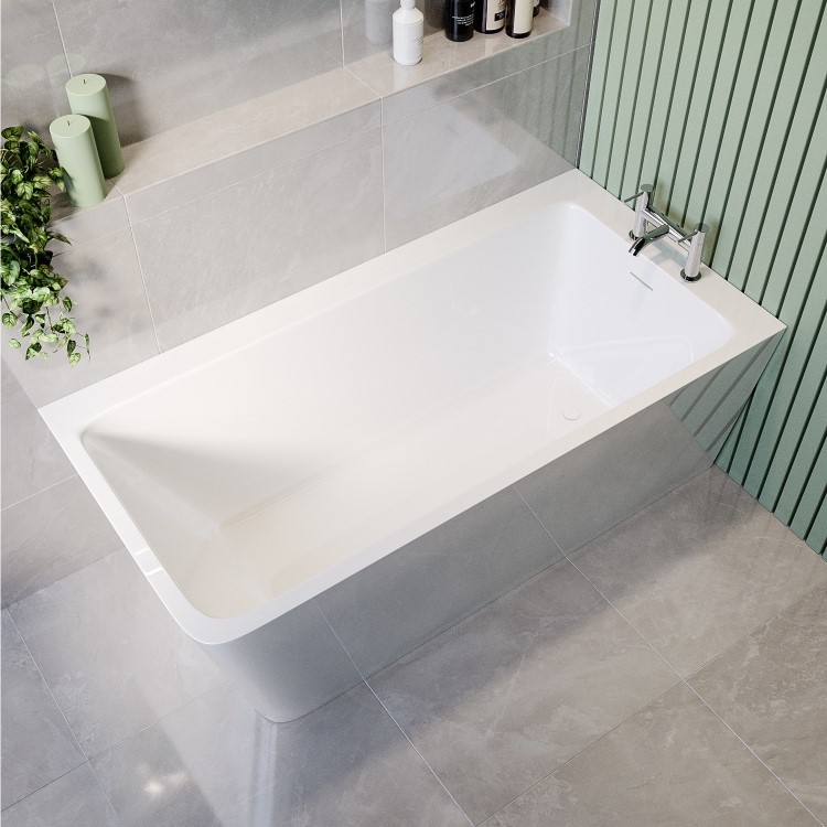 Freestanding Single Ended Right Hand Corner Shower Bath with Black Sliding Bath Screen 1500 x 740mm - Kona